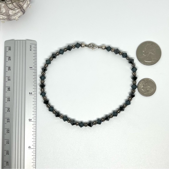 Two Tone Blue Bicone Beaded Bracelet / Anklet! Sterling Silver 925 - Picture 3 of 7